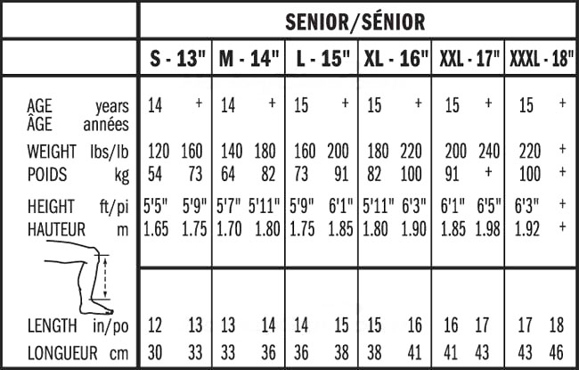 Bauer Sock Size Chart