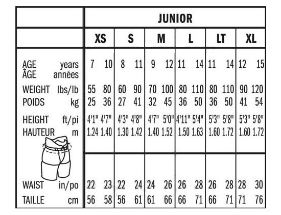 Bauer Size Chart