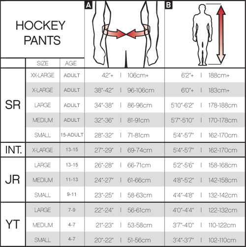 Junior Hockey Pants Sizing Chart