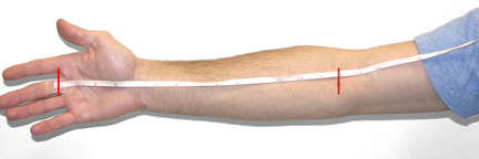 Hockey Glove Sizing Measurement - Finger Base to Elbow Crease Hockey Glove Sizing Measurement - Finger Base to Elbow Crease